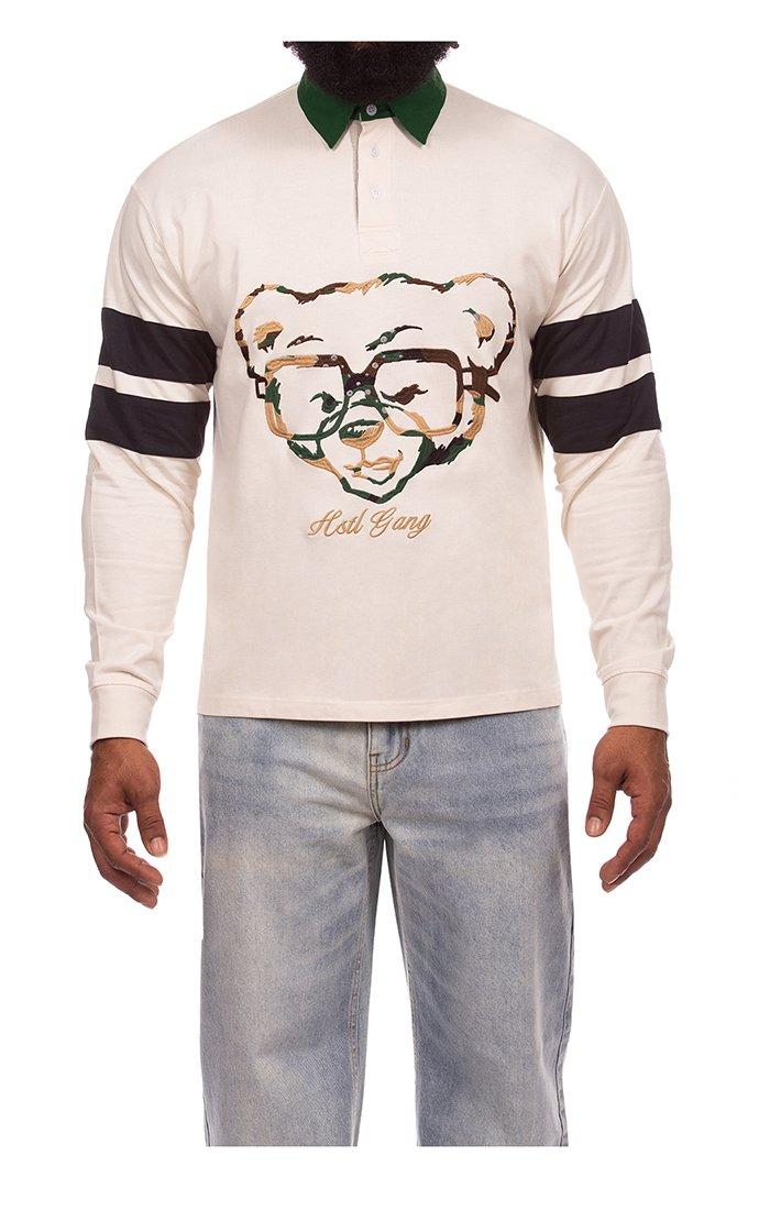 Hustle Gang Men's Regiment Rugby Long Sleeve Polo - Cream - CREAM